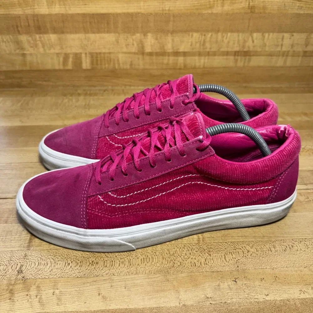 Vans Old Skool Fuchsia Pink Corduroy chenille Sneakers Mens 11.5 Low Skate Shoe